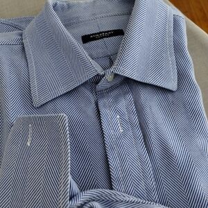 Burberry Blue and White Striped Button-Down Shirt